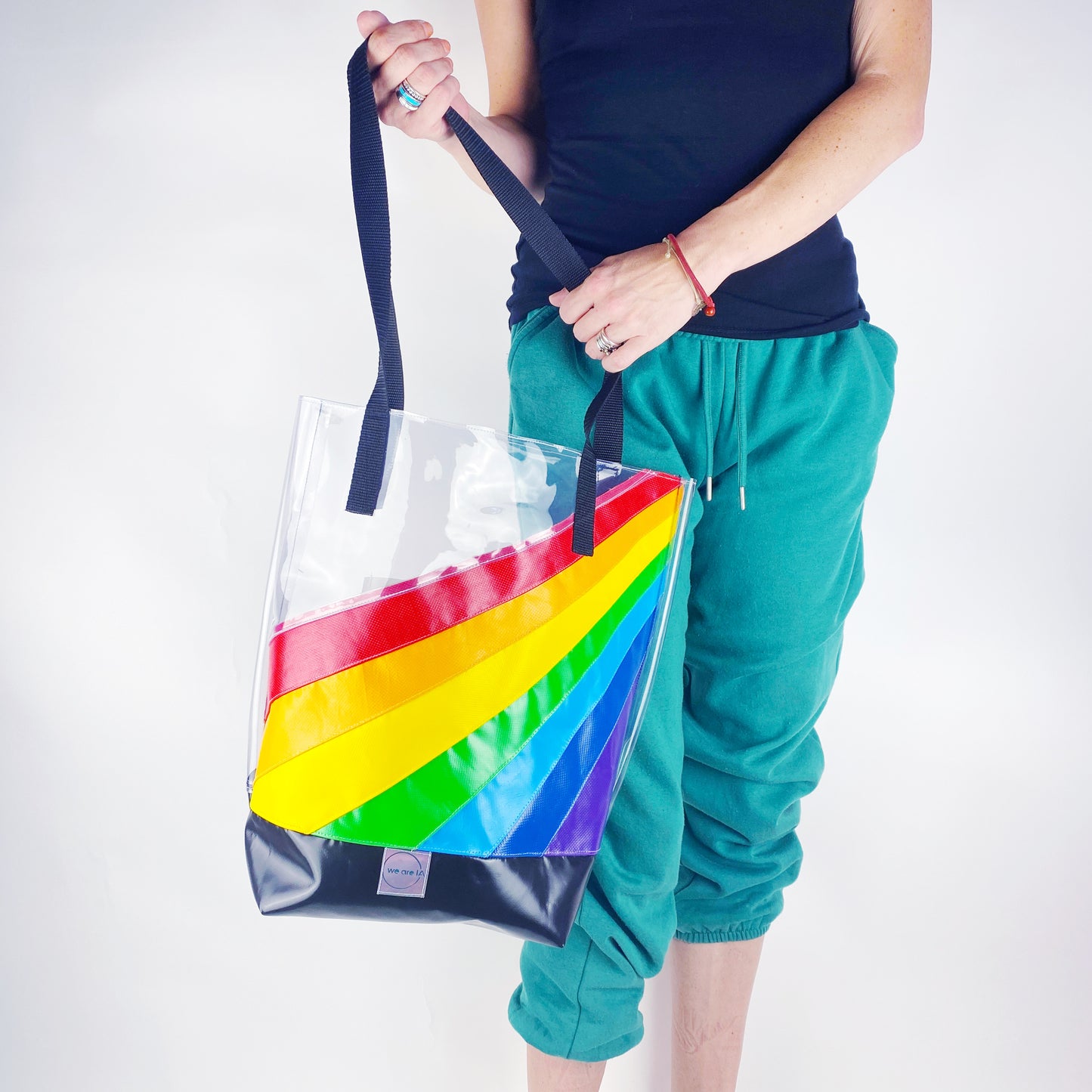 Transparent Flat Base Retro Rainbow Tote