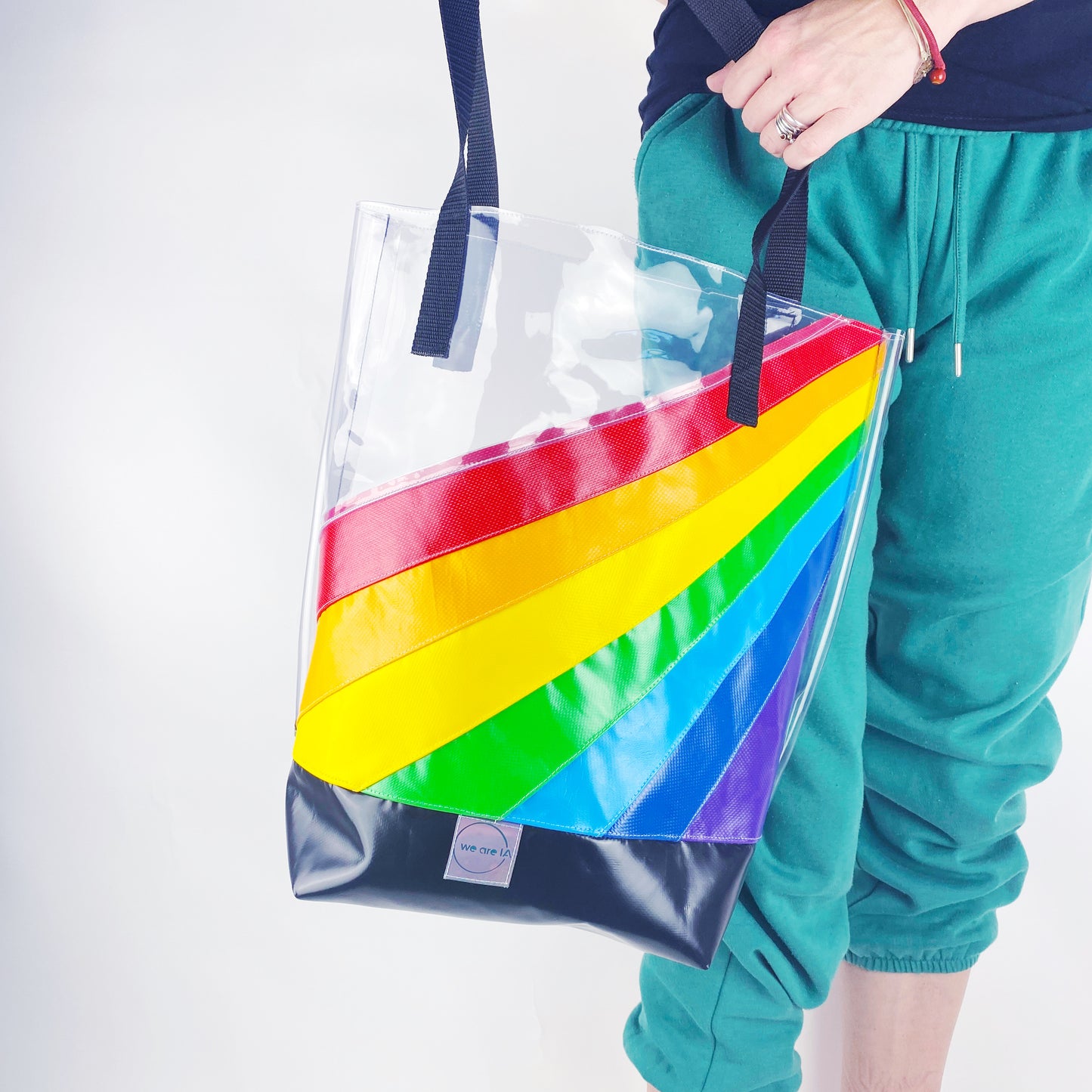 Transparent Flat Base Retro Rainbow Tote