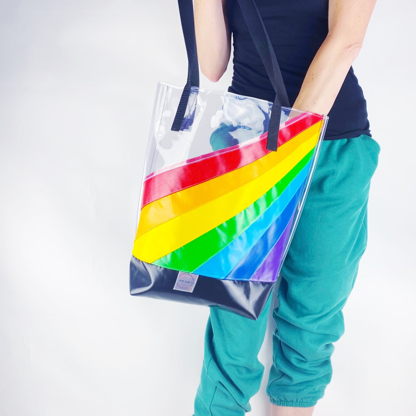 Transparent Flat Base Retro Rainbow Tote