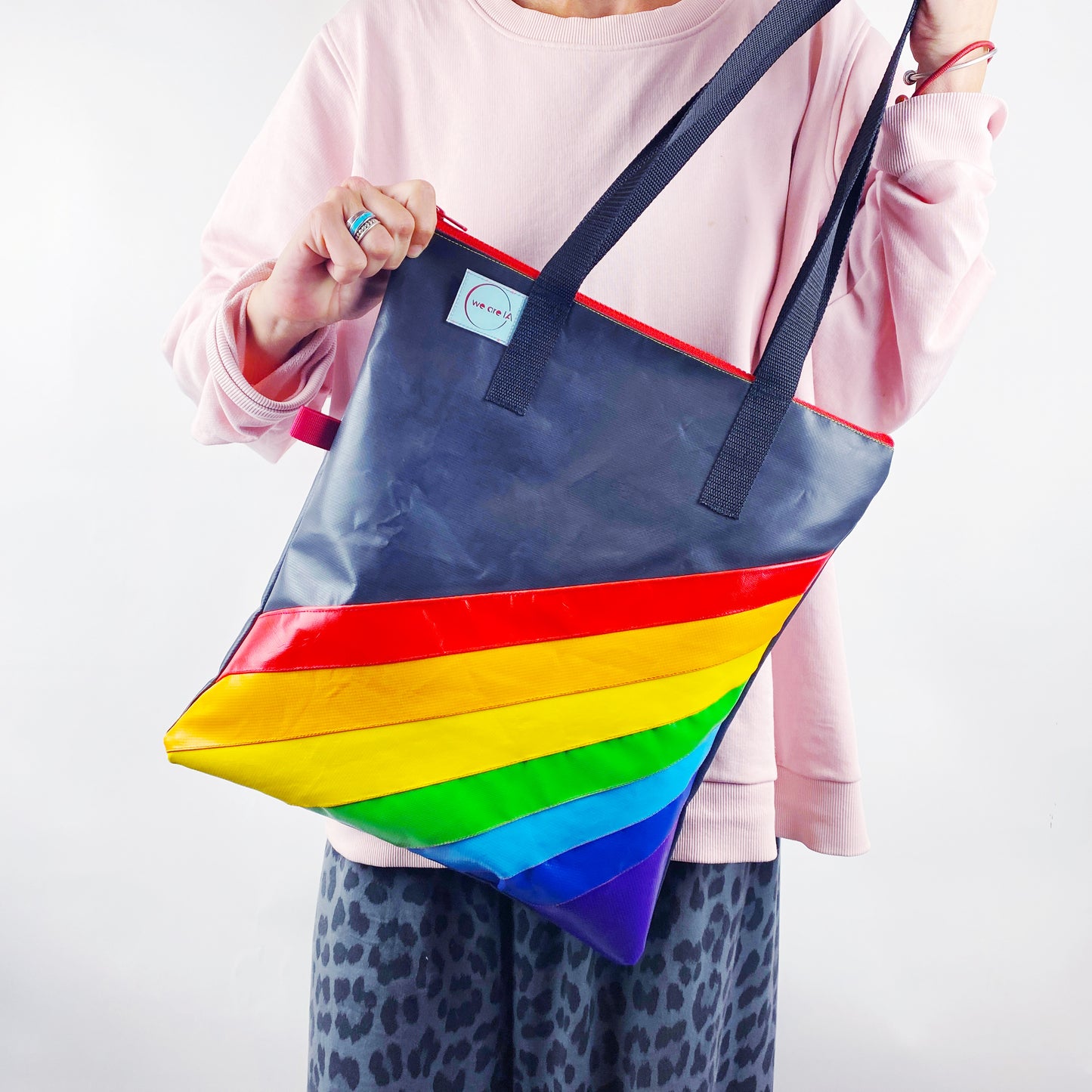 Retro Rainbow Zipped Tote