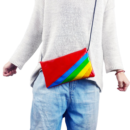Retro Rainbow Zipped String Pouch
